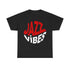 Graphic t-shirt design featuring a circular pattern filled with the text &