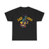 A black t shirt with an image of a saxophone. The words ‘Jazz Vibes’ integrated into the image.