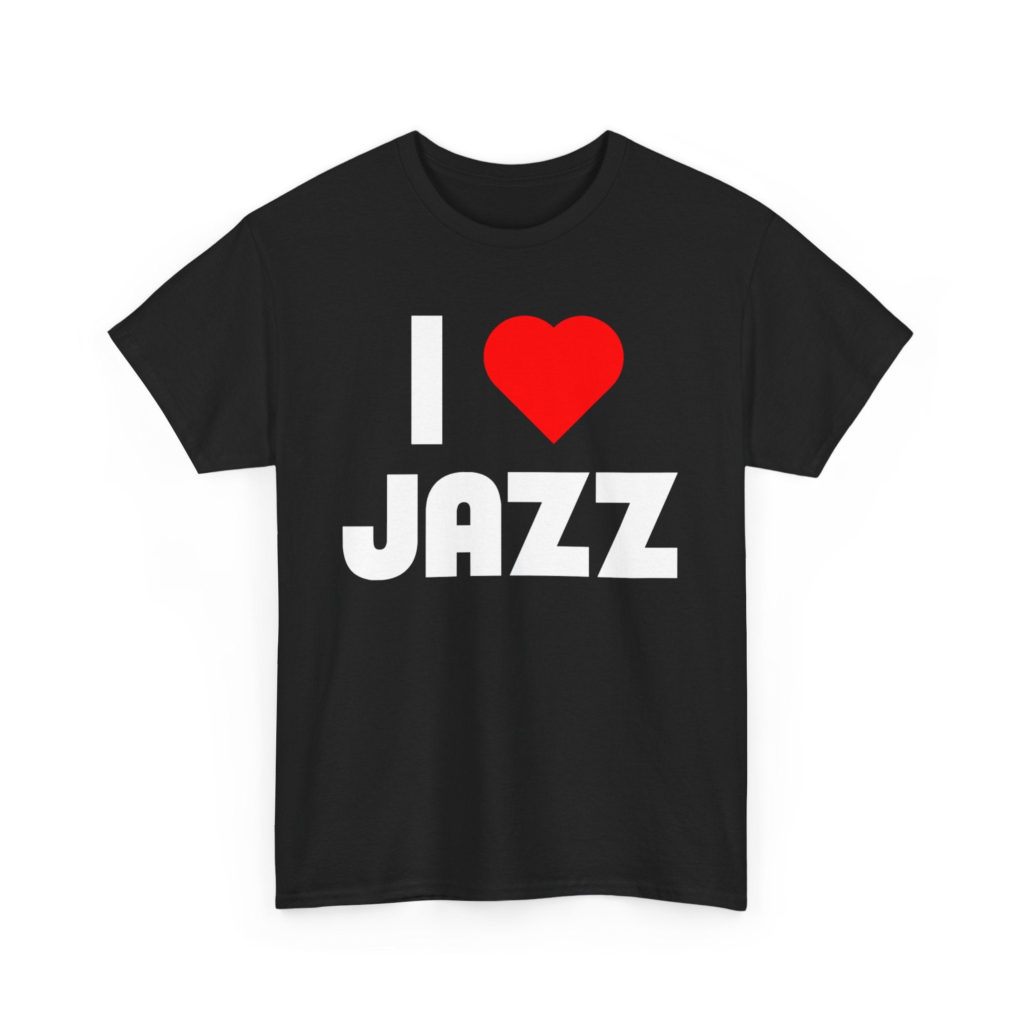 I love jazz t shirt with big text and red heart