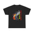 A black t shirt with a Miles Davis graphic of him leaning back playing his trumpet. The image has him duplicated in various colors. The text says ‘Miles Davis, Live’