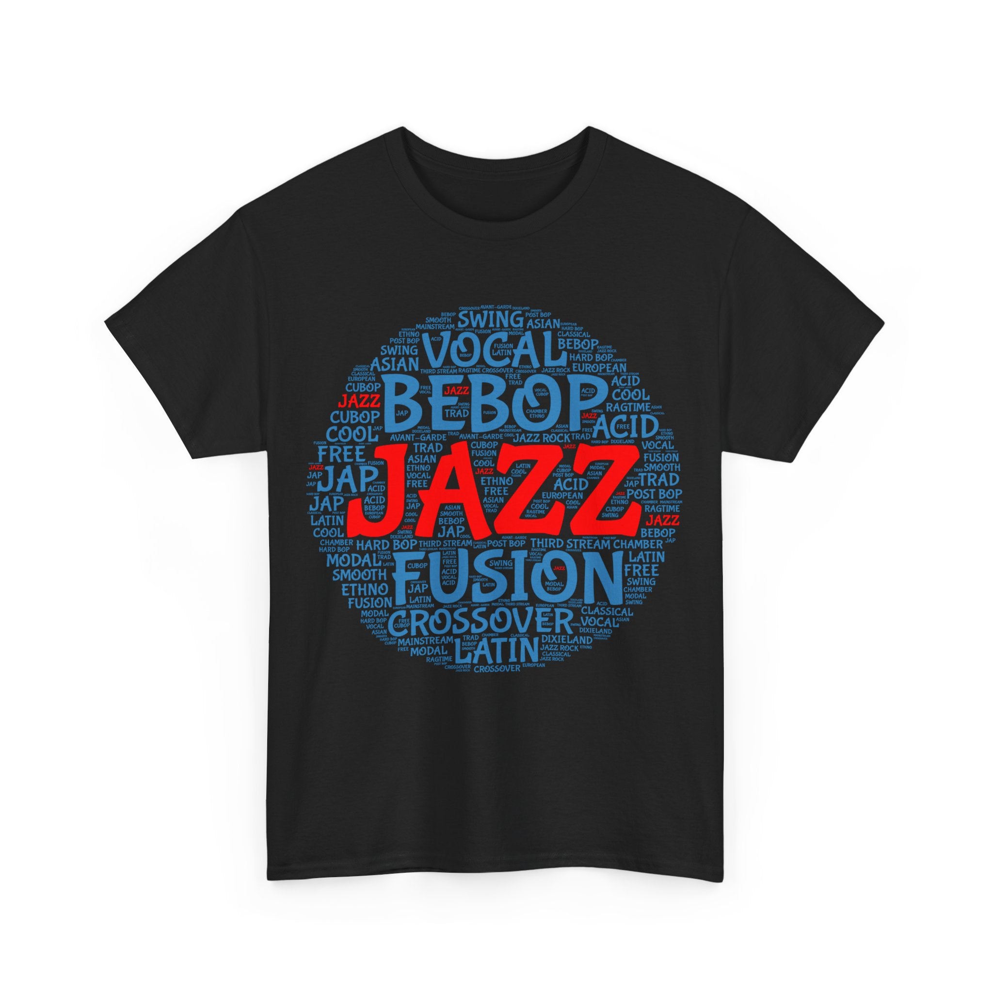 Graphic t-shirt design featuring a circle of word art with &