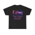 A t-shirt featuring ‘The Jazz House’ logo image of a trumpeter leaning against the wall of The Jazz House club playing, whilst purple smoke rises from his instrument. The scene is set in a dimly lit alley. The rear of the shirt has the website URL with the words ‘Jazz Clothing.’