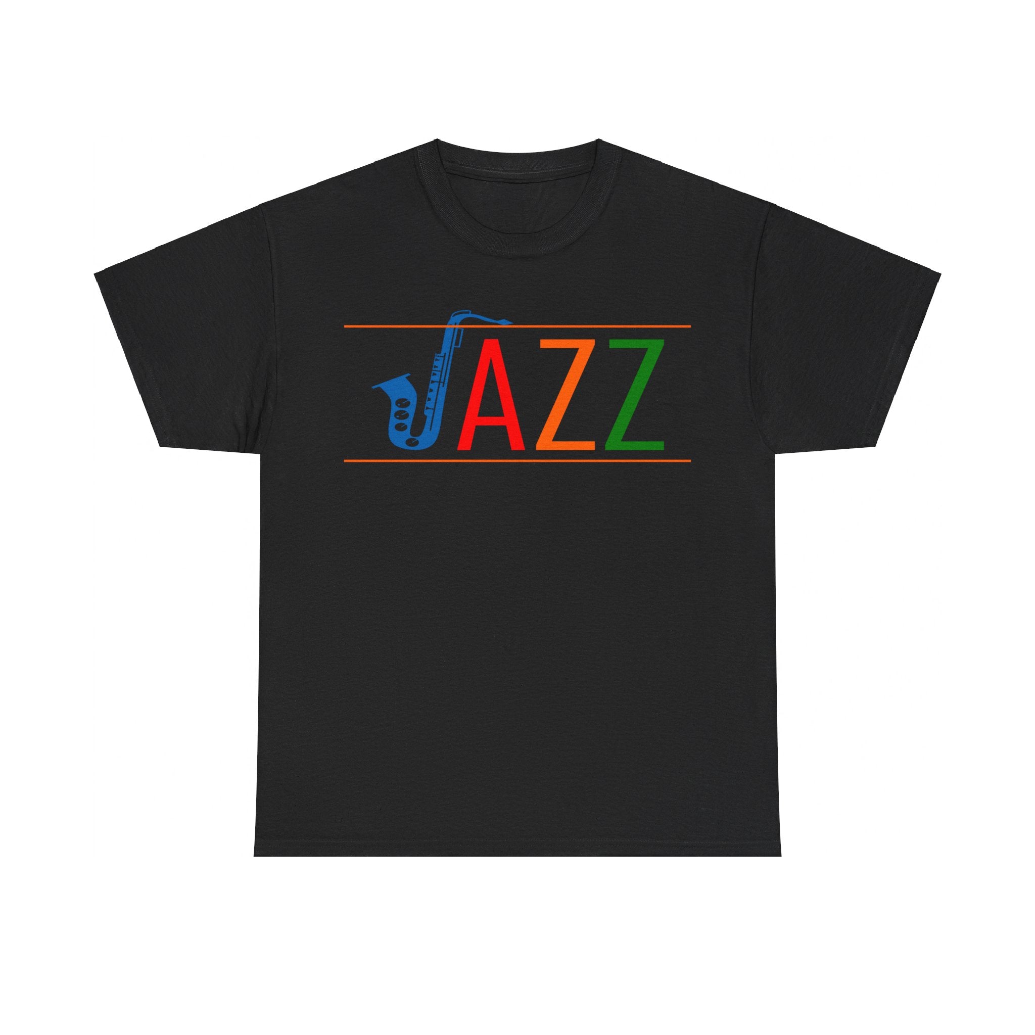 Jazz saxophone t shirt with multi coloured text