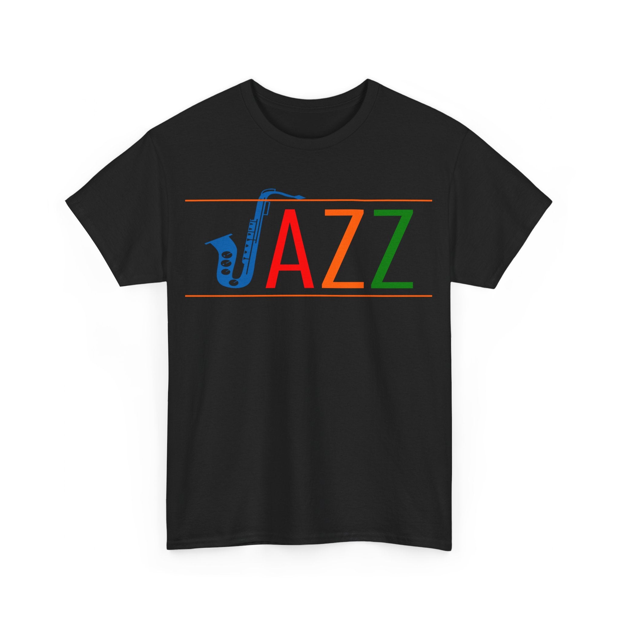 Jazz saxophone t shirt with multi coloured text