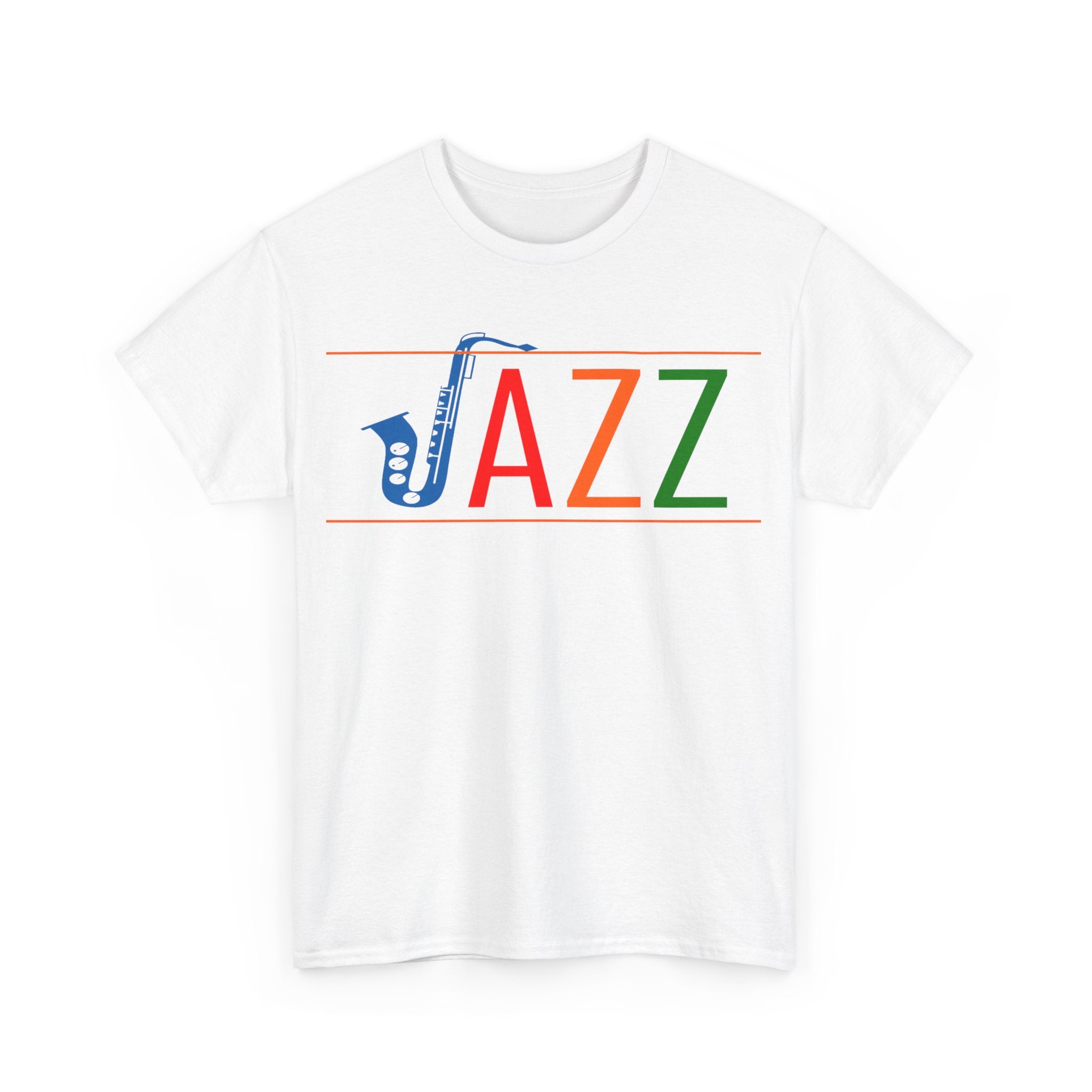 Jazz saxophone t shirt with multi coloured text