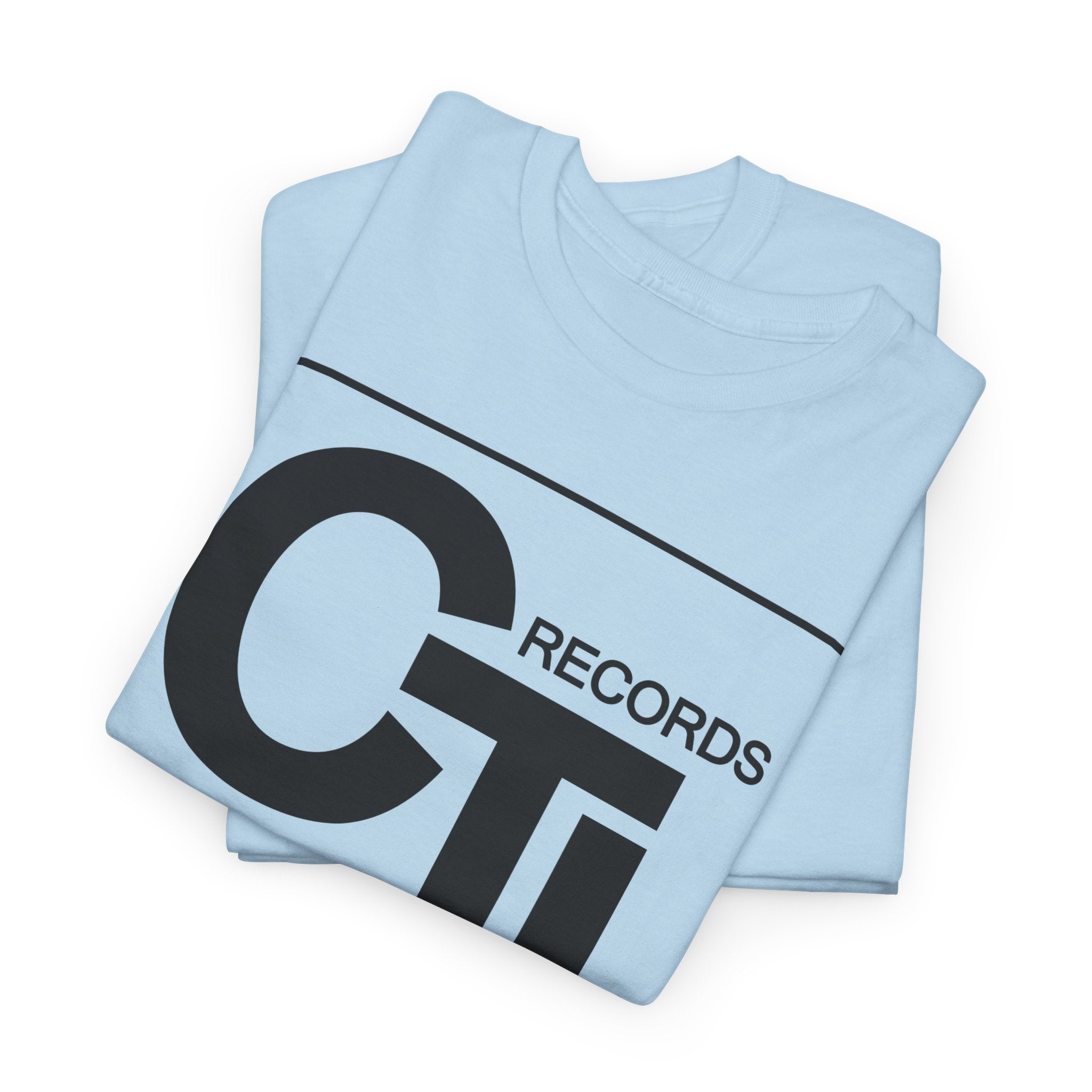 CTI Records Logo in black text on multi coloured t-shirts