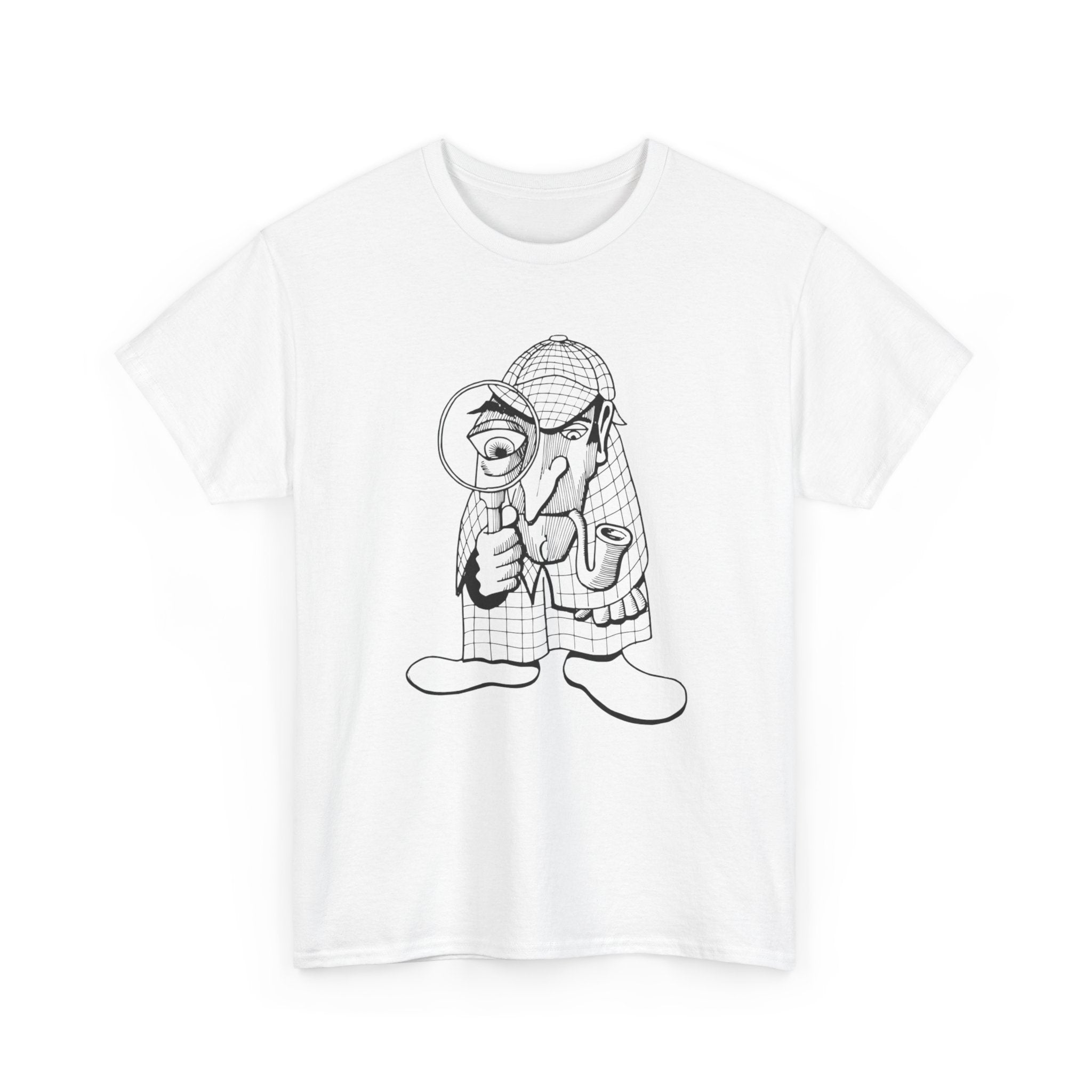 White Caister Soul Weekender t-shirt with black line art of a character on a white background