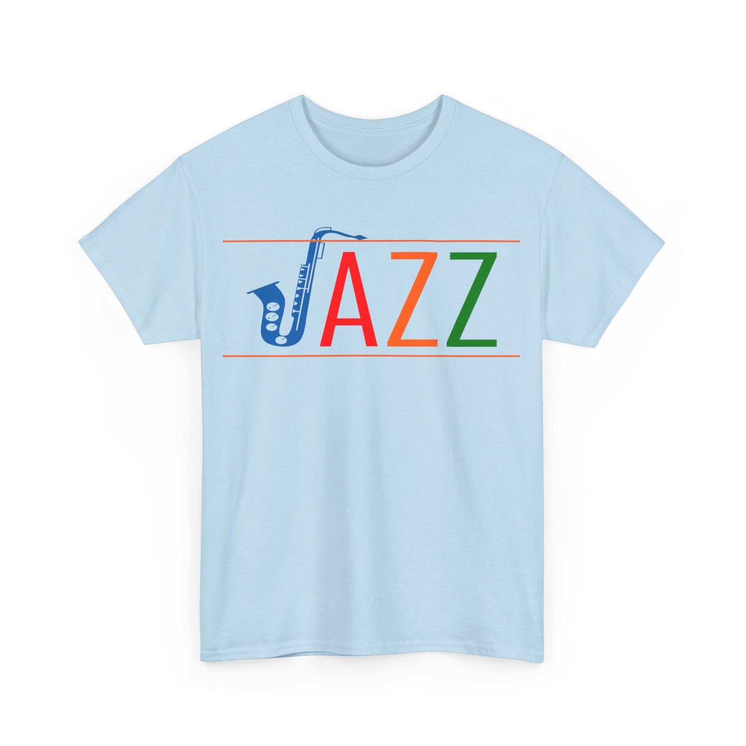 Jazz saxophone t shirt with multi colored text