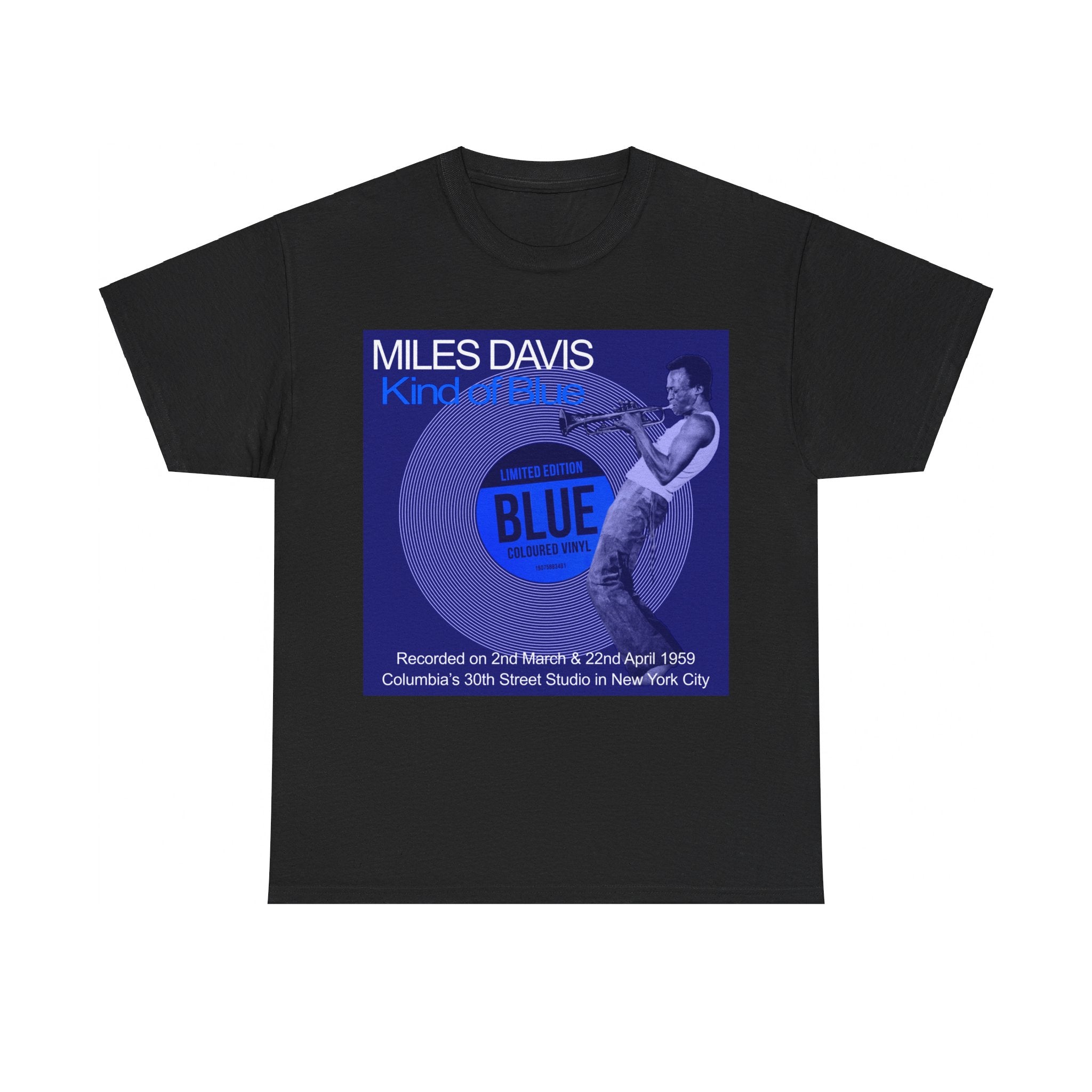 Miles Davis ‘Kind of Blue’ t shirt. The design emulating a vinyl album cover or concert poster.