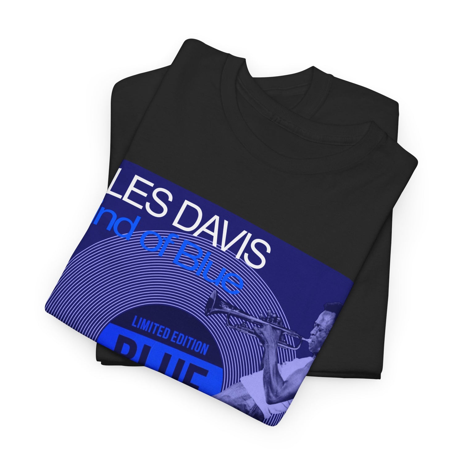 Miles Davis ‘Kind of Blue’ t shirt. The design emulating a vinyl album cover or concert poster.