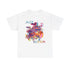 A black or white t shirt with a multi coloured design of a drummer playing. The text says ‘Jazz Rhythm’