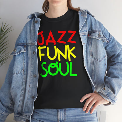 Person wearing a black t-shirt with &
