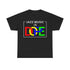 A t-shirt with the words ‘Jazz Music Is DOPE.’ The word DOPE has multi coloured letters that are interlocked.
