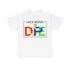 A t-shirt with the words ‘Jazz Music Is DOPE.’ The word DOPE has multi coloured letters that are interlocked.