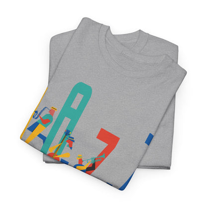 Multi coloured jazz players t shirt with caricatured band members