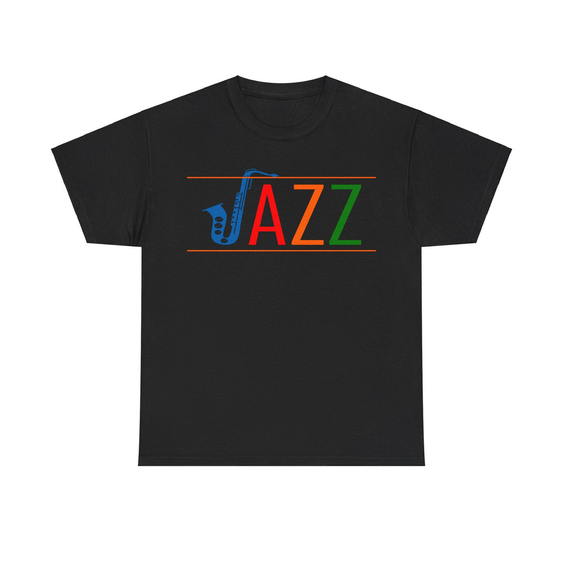 Jazz saxophone t shirt with multi coloured text
