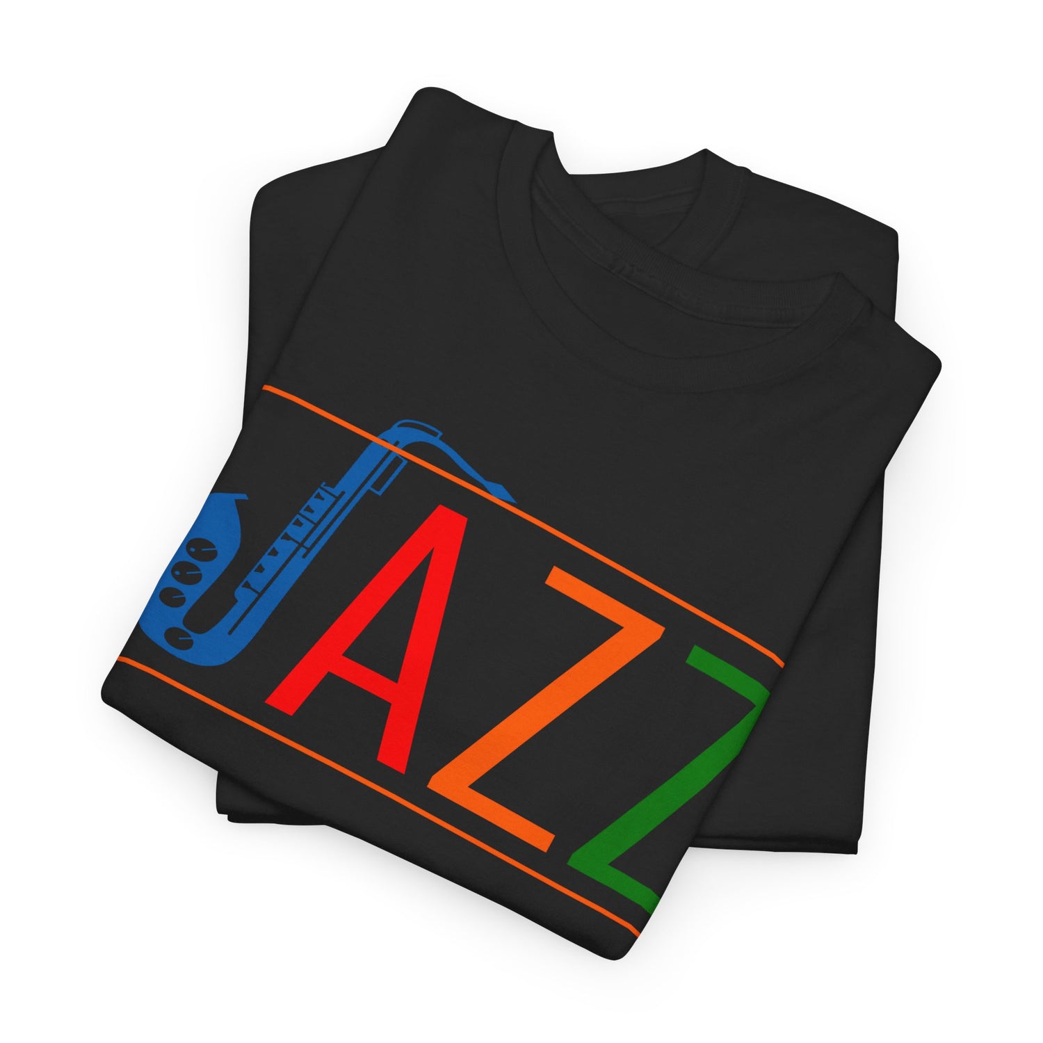 Jazz saxophone t shirt with multi coloured text