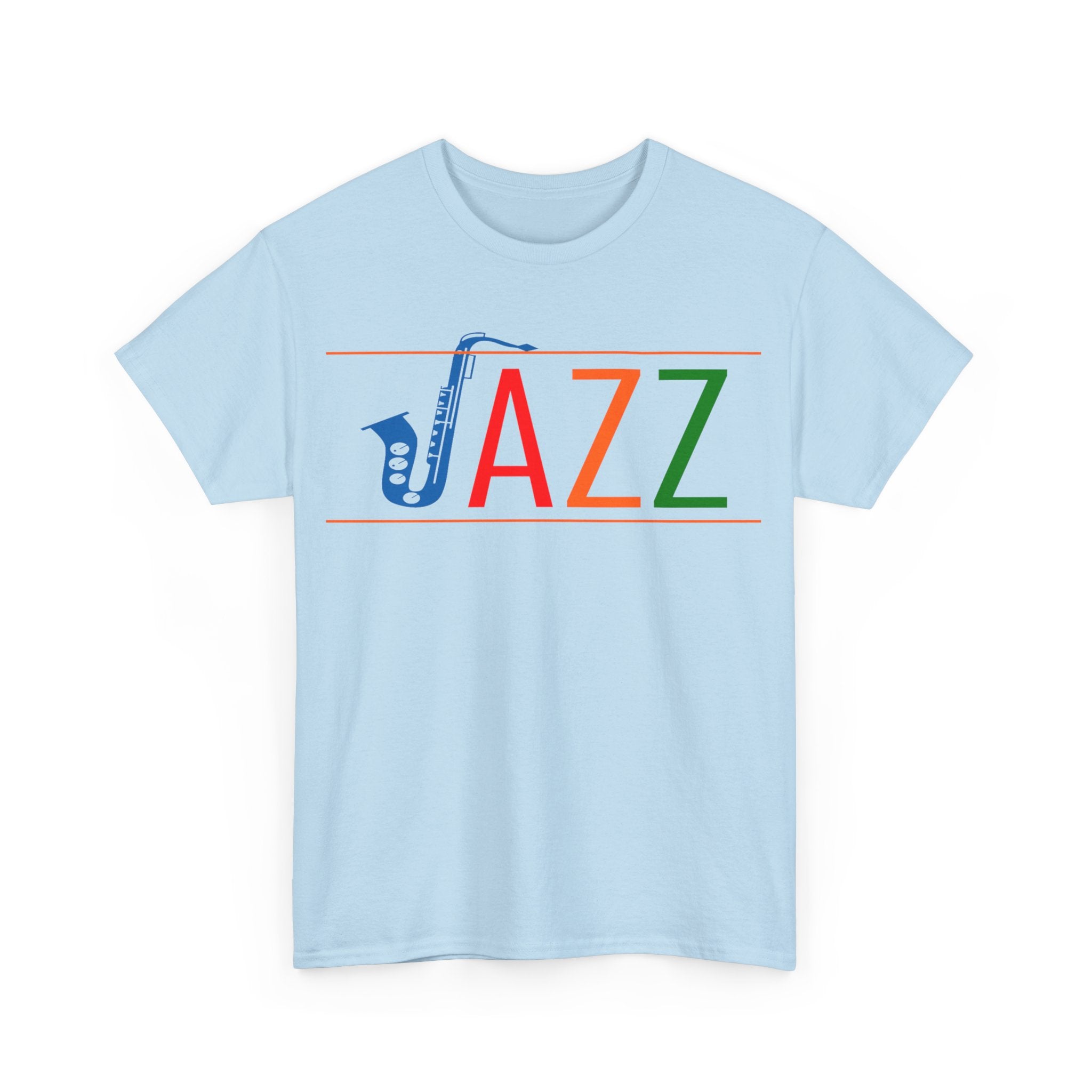 Jazz saxophone t shirt with multi coloured text