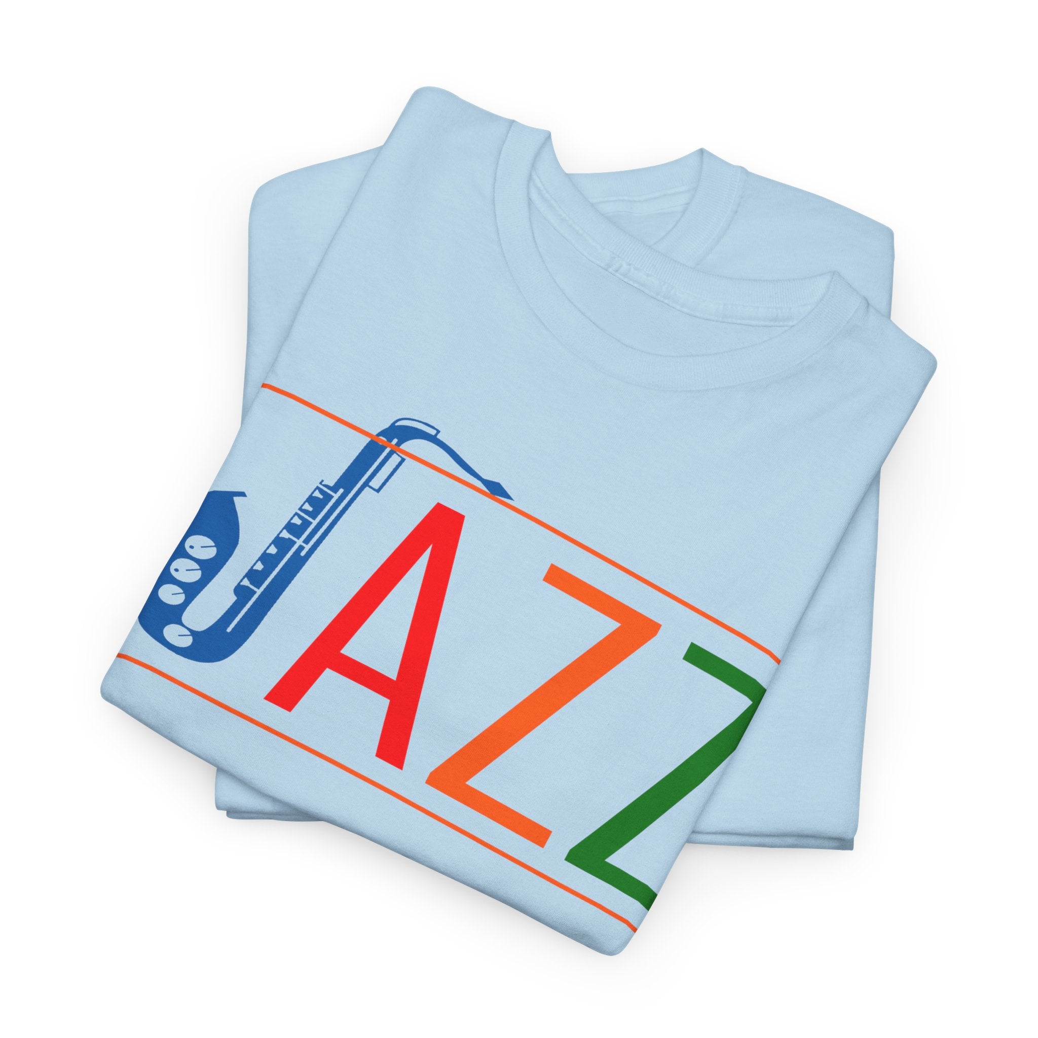 Jazz saxophone t shirt with multi coloured text