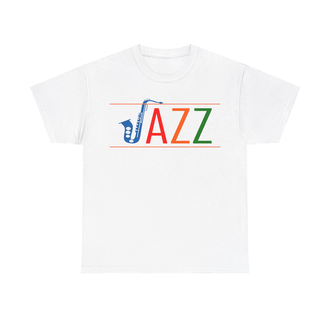 Jazz saxophone t shirt with multi coloured text