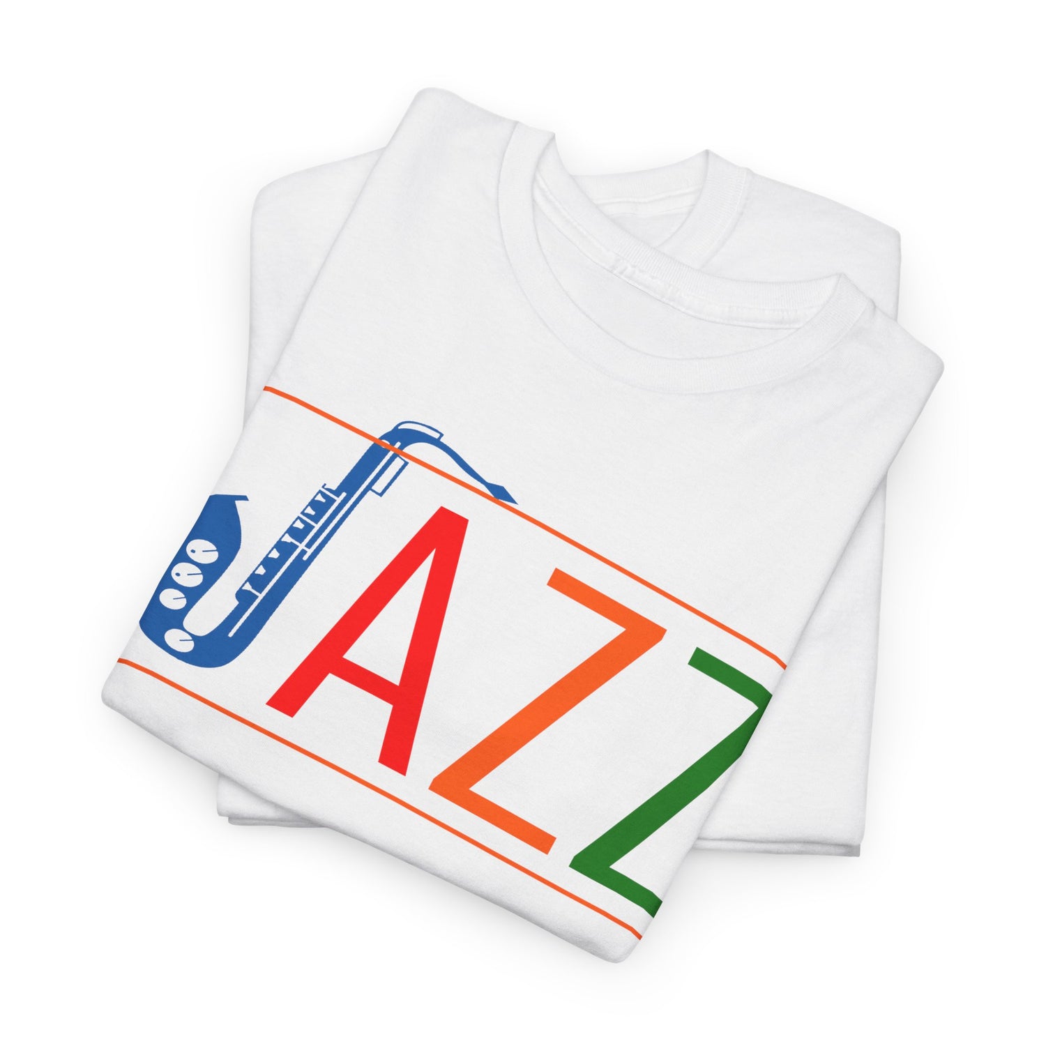 Jazz saxophone t shirt with multi coloured text