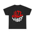 Graphic t-shirt design featuring a circular pattern filled with the text &