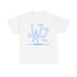 A black or white t shirt saying ‘JAZZ New York City’ in blue text