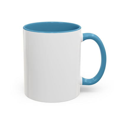 Think Jazz white mug with blue interior and handle on a white background