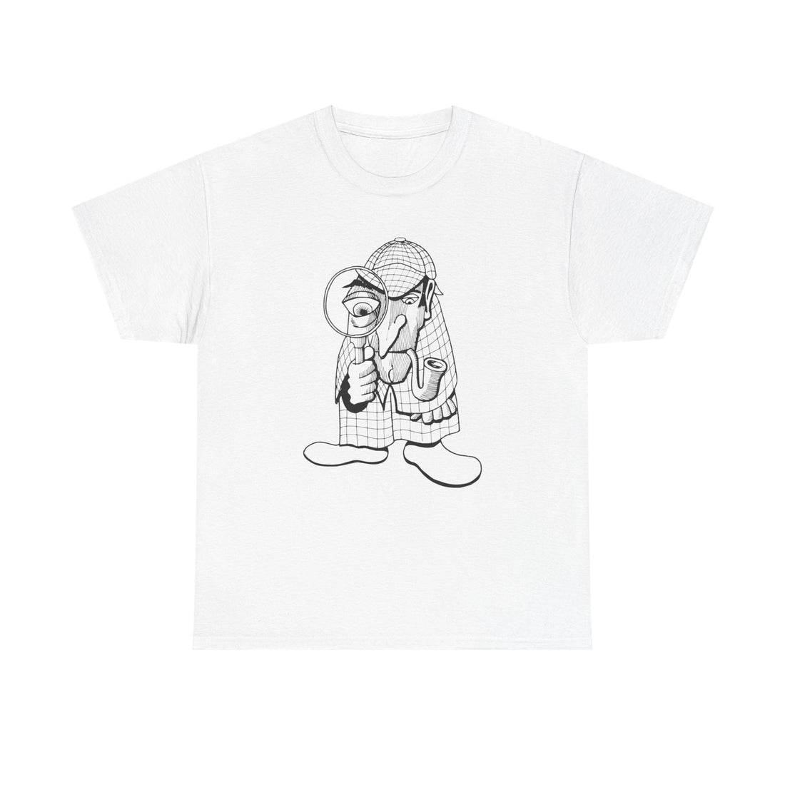 White Caister Soul Weekender t-shirt with black line art of a character on a white background