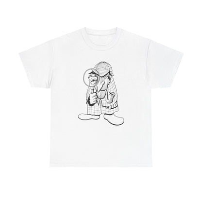 White Caister Soul Weekender t-shirt with black line art of a character on a white background